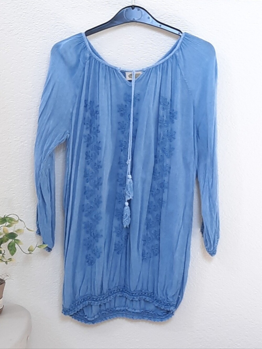 Washed Denim Color Bohemian Style Blouse Medium